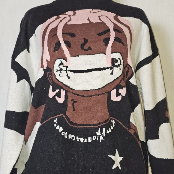Latahuo Harajuku UZI Unisex Rockstar Hip Hop Anime Sz S Sweater Y2K Oversized - Picture 2 of 9